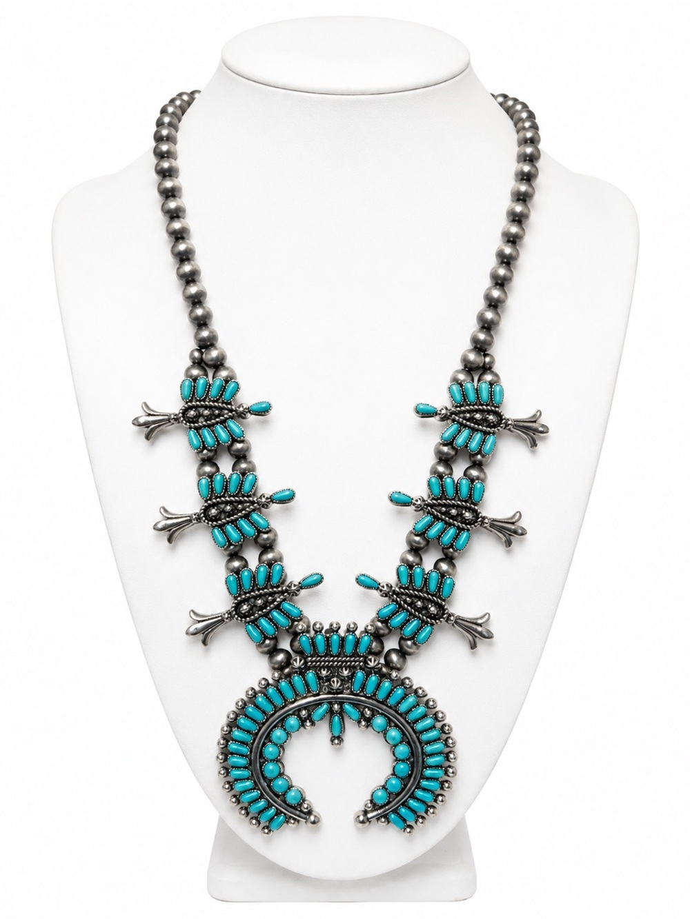 Turquoise squash blossom necklace